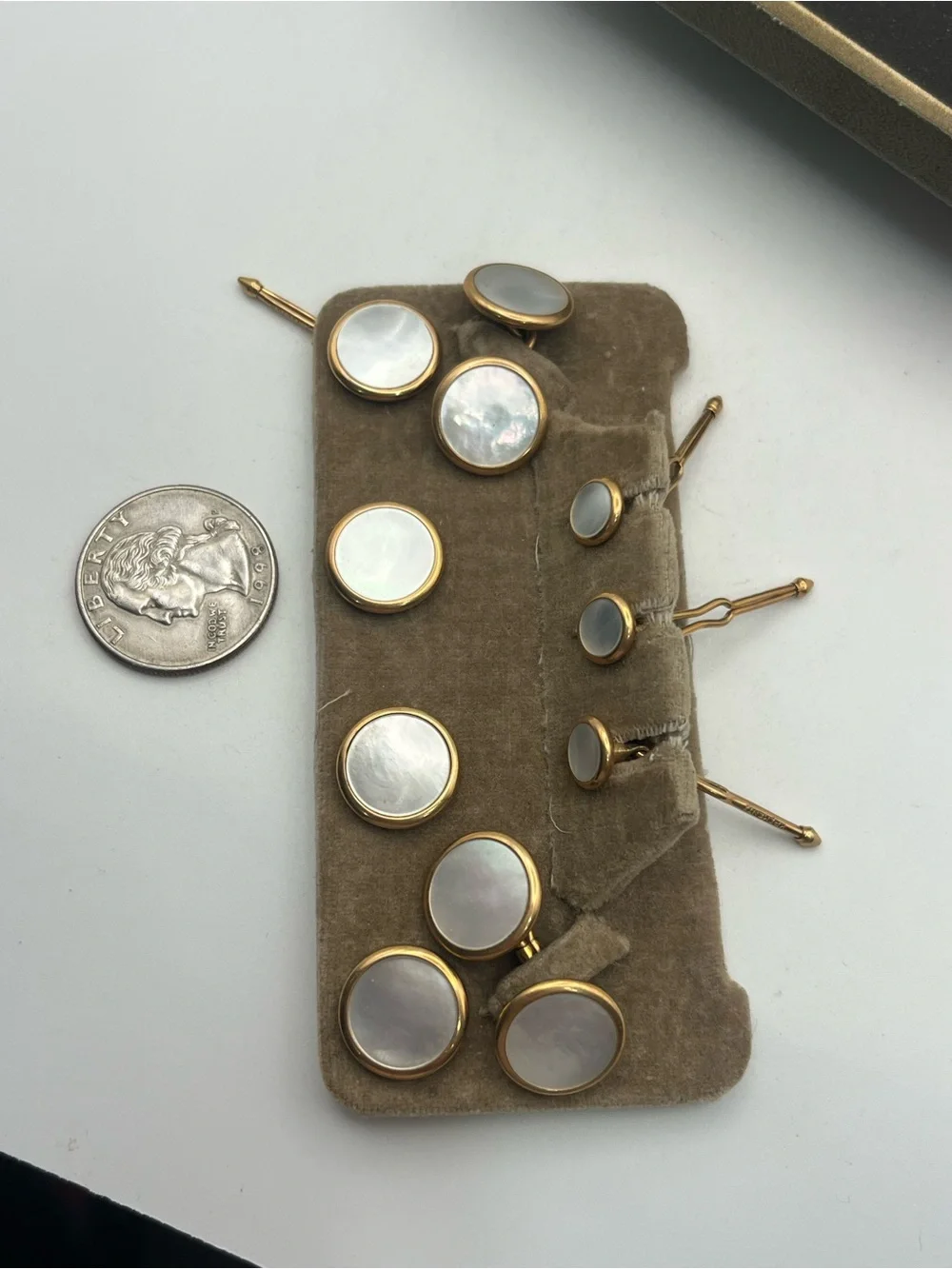1930’s Krementz Art Deco Gold Plate Mother of Pearl cuff links shirt vest studs